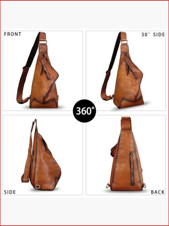 Vintage Full Grain Leather Sling Bag Crossbody Chest Daypack